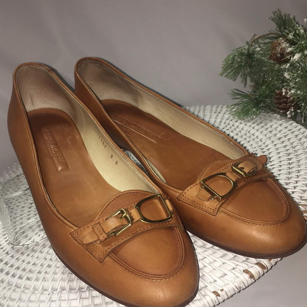Brown Leather Flats with Gold Accent